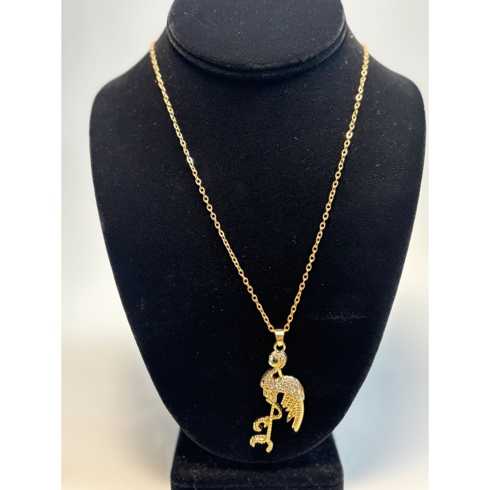Necklace‎ Gold Tone Flamingo Statement Pendant 32 inch Extra Long